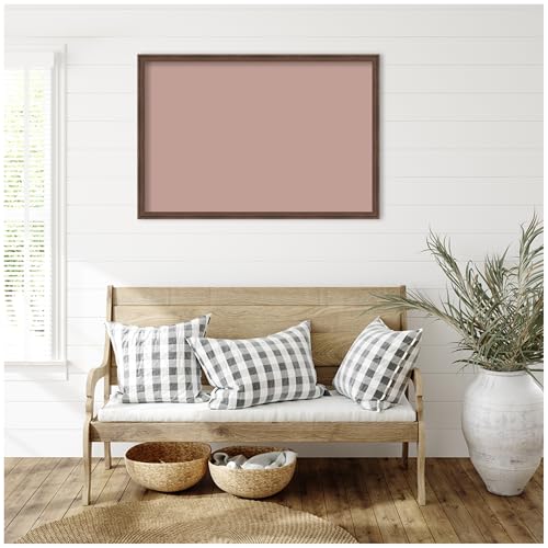 Kate and Laurel Framed Fabric Pinboard 38 x 26, Printed Linen Classic Bulletin Board for Use as a Vision Board or Wall Organization, Florence Medium Brown Frame