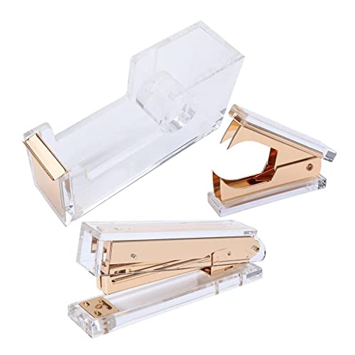 fhda Desk Staplers Acrylic Gold Desk Staplers Fashion Office Supplies Stapler for Modern Design Office Desktop Stapler Portable Desktop Staplers Home Office Supplies