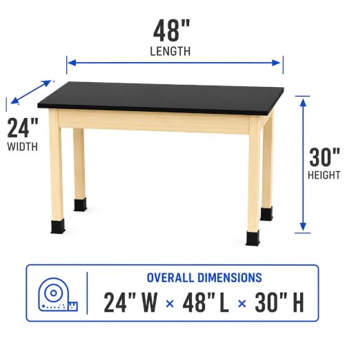 Learniture by Diversified Woodcrafts Science Lab Table, Chemical-Resistant Laboratory Table with Black High-Pressure Laminate Top,Solid Oak Legs, STEM Classroom, Science Lab & Workshop Furniture