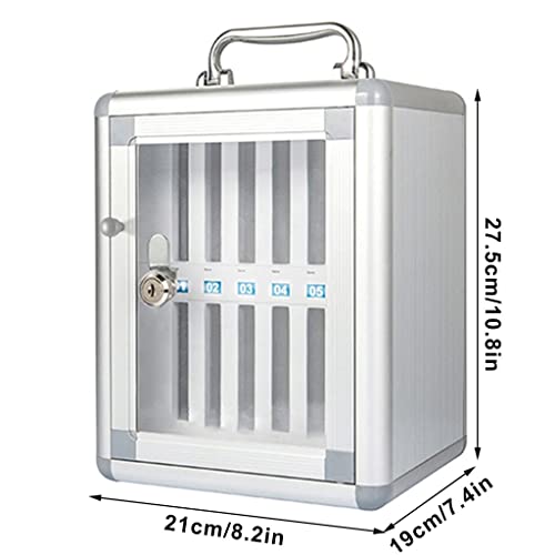 Aluminum Alloy Pocket Chart Cell Phones Storage Cabinet Wall-Mounted Phones Storage Locker Box with Portable Handle Key Lock & Handwritten Tags (Color : Silver, Size : 12)