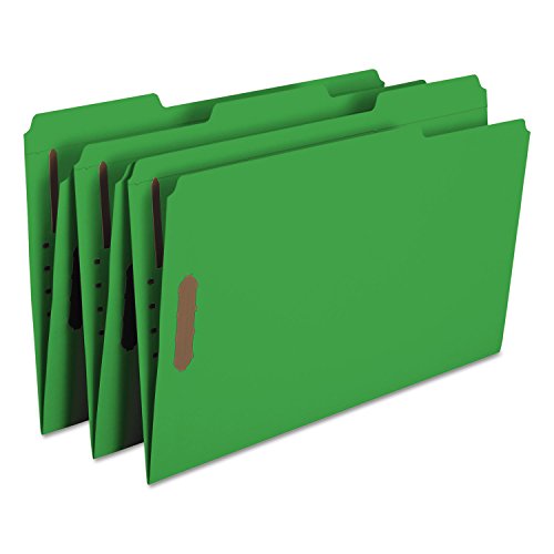 Smead Fastener File Folder, 2 Fasteners, Reinforced 1/3-Cut Tab, Legal Size, Green, 50 per Box (17140) (Pack of 1)