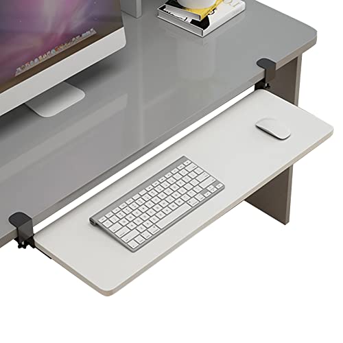 Keyboard Drawer Under Desk Slide Keyboard Tray - Desktop Mount Clamp-On, No Punching Install, Pull-Out Platform Keyboard Holder For Keyboard And Mouses, Wood Shelves 520/650/7.White-650*250 mm (26*10
