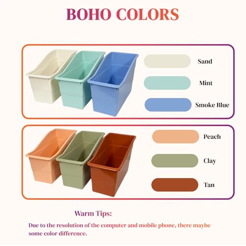6 Pack Plastic Book and Binder Holder, Files Book Bins for Classroom, Boho