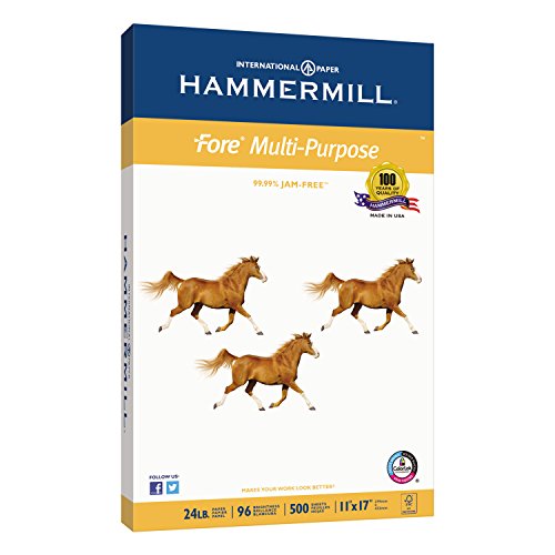 Hammermill Printer Paper, Fore Multipurpose 24 lb Copy Paper, 11 x 17-96 Bright, Made in the USA, 102848R - 1 Ream (500 Sheets)