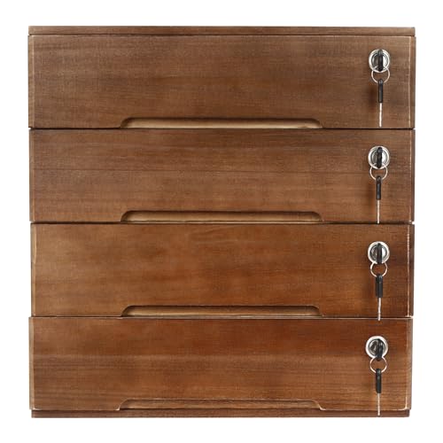 Wooden Desk Organizer, Desktop Storage Box with 4 Lockable Drawers, Countertop Wood Cabinet Office Supplies File Organizer Flat File Cabinet for Office, Study, Dresser, and More(15.75"X11"X15.94")