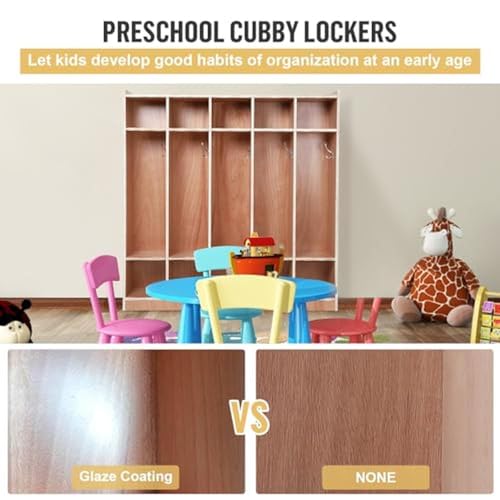 Sturdy and Stylish 5-Section Classroom Coat Locker with Glazed Finish, 10 Cubbies, 5 Hooks, 2 Storage Boxes - Ample Storage Space, Easy to Clean, Assembly Required - Ideal for Home, School,
