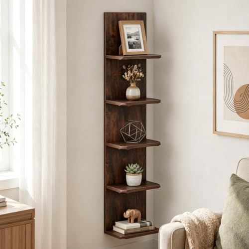 SILKYDRY 5-Tier Wall Mounted Bookshelf, Narrow Floating Display Shelf