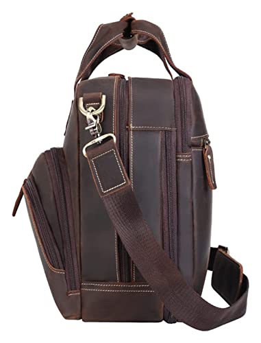 Crazy Horse Leather 17 Inch Laptop Bag Expandable Briefcase Classic Business Messenger Shoulder