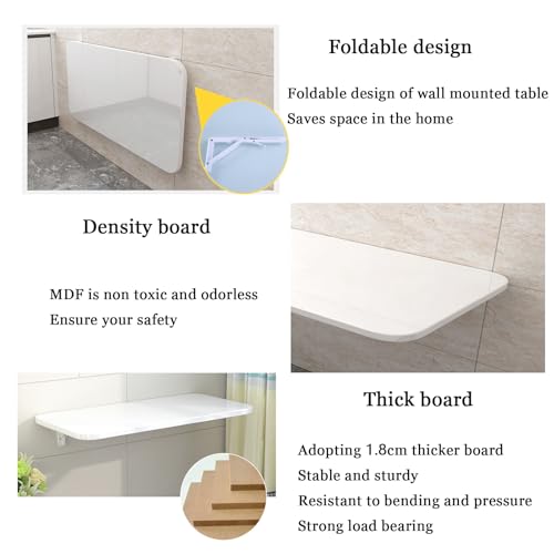 GHHDPXM Wall Mounted Folding Desk - Space-Saving Collapsible Work Table for Kitchens, Sewing Stations, Crafting, Laundry - White (50x20cm)