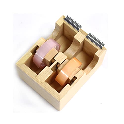 MENGKK Office Tape Dispensers Wooden Tape Dispenser Holder, Transparent Tape Cutter Machine, Creative New Double Tape Holder Cutter