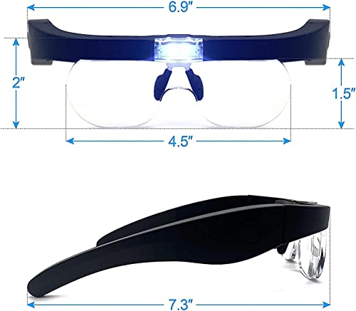 Head Magnifier, Rechargeable Magnifying Glasses with 2 LED Lights and Interchangeable Lenses 1.5X, 2.5X, 3.5X, 5X, Eyeglasses Loupes for Hobby, Craft, Reading, Soldering Double The Comfort