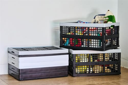 Aebeky 3-Pack Plastic Collapsible Storage Crates-30L,Foldable Plastic Crates for Storage (Black+Gray)
