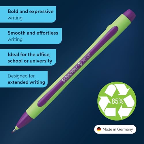 Schneider Xpress Premium Fineliner, 0.8 mm Porous Point, Light Green Barrel, Violet Ink, Box of 10 (190008),Purple