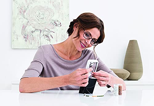 Eschenbach Mobilux LED Handheld Magnifier with Mobase Stand - Hands Free Magnifier with Light and Stand - Low Vision Magnifier Aid with Liberty Microfiber Cloth (4X)