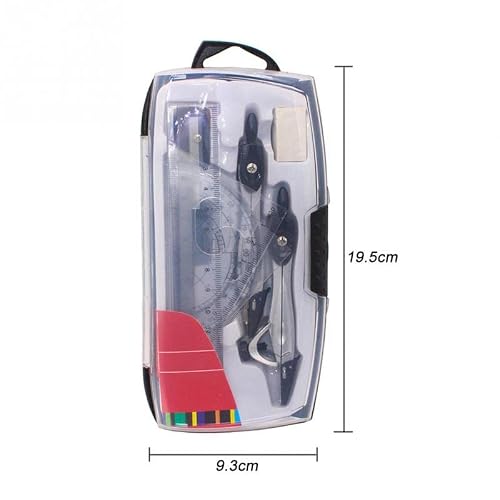 KLJUHGTR 10 Piece Set Plastic + Metal Geometric Protractor Drawing Eraser Compass Mathematics Ruler Suitable for Student Tools