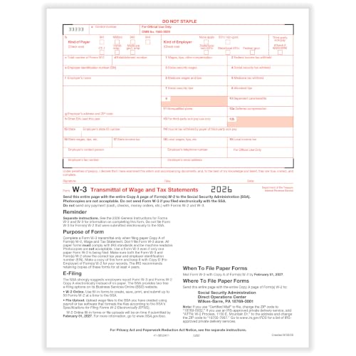 ComplyRight W-2 Tax Form Set with 6-Part, 2-Up Copy A, B, C, D, 1 & 2, Gummed-Seal Envelopes, Set for 100 Employees, Tax Preparer Supplies