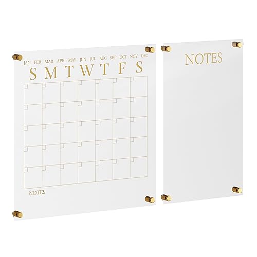 Martha Stewart Grayson Acrylic Calendar and Notes Board Set, Clear/Gold