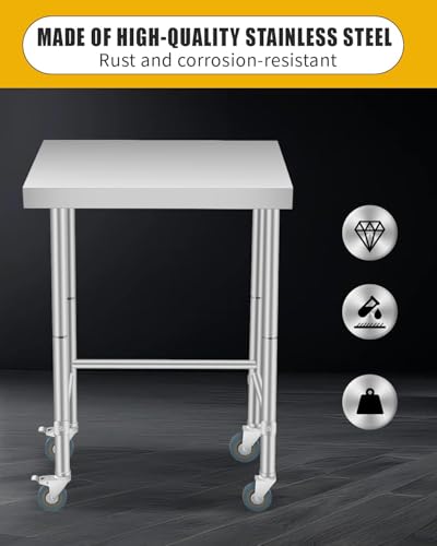 Takywep 18"x28"x35" Stainless Steel Commercial Work Table, Heavy Duty Mobile Prep Table for Kitchen, Workshop, Catering, Indoor Outdoor Utility