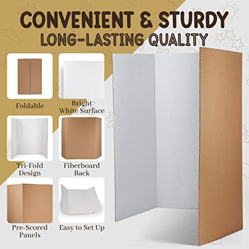 White Trifold Presentation Board 36" x 48" (Pack of 24) Self-Adhesive Science Subtitles Included - Display Exhibition Board Lightweight and Portable with Smooth Surface - by Emraw