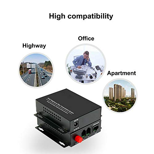 Jeirdus 1Pair 2 Channel PCM Voice Telephone Fiber Optical Media Converters Extender Adapter Single Mode FC Fiber Optic Port Caller ID FAX with 10/100M Ethernet