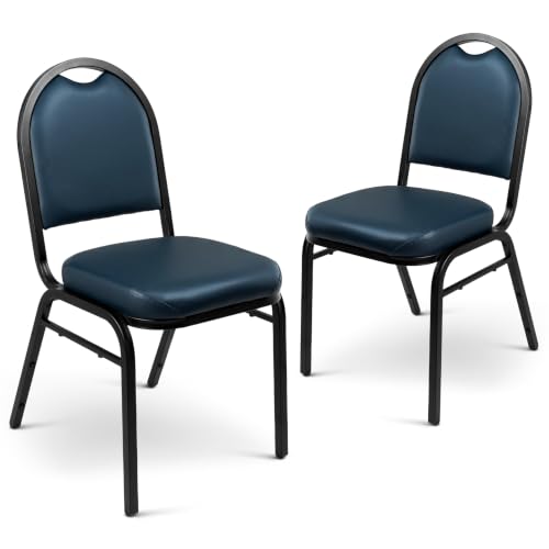 OEF Furnishings OEF9204-BT/2 Commercial-Grade Dome Back Banquet Stack Chair (Blue Vinyl, Black Powder-Coated Frame, 2-Pack)