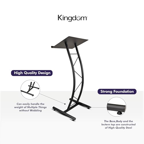 Kingdom KML8CB All Metal-Constructed Curved Lectern with “H” Style Base, Stand up Church Pulpit, Slanted Lectern, Conference Podium for Speakers, Speeches, Other Occasions, Powder Coat Finish Black