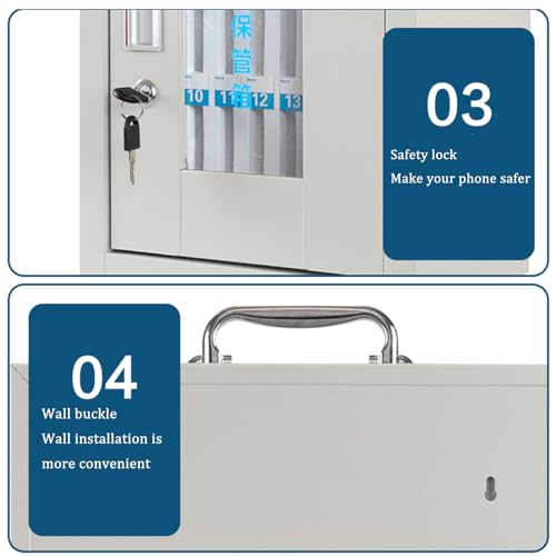 Aluminum Alloy Pocket Chart Cell Phones Storage Cabinet, Wall Mounted Cell Phones Storage Clear Cell Phone Locker Box with Door Locks，Mobile Phone Safe Storage Cabinet，for Office Classroom Gym