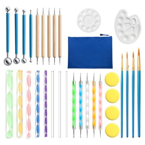 QVEZPRYX Mandala Tool 32 Piece Set Painting Template Palette Sponge Graffiti Embellishment Rod Pill Dot Drill Pen