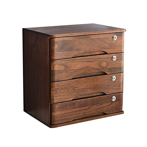 EliteBloom Desktop Storage Box with Drawers - Desktop File Cabinet Organizers - 1/2/3/4 Tier with Lock Flat File Cabinet Storage, Desktop Drawer Cabinet, Wooden File Cabinet/Desktop,E-4 Drawers