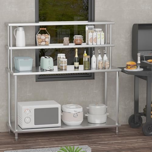 4-Tier Stainless Steel Laboratory Workbench - 60x24 Inch Heavy Duty Prep Table with Adjustable Overshelves - for Industrial, Scientific & Commercial Use, Easy to Clean, 60 * 23.6 * 55.1"