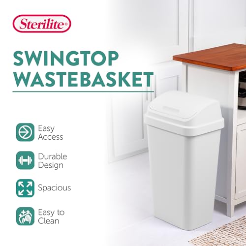 Sterilite Swing Top Wastebasket, Trash Can, 13 Gallon, White, 8-Pack