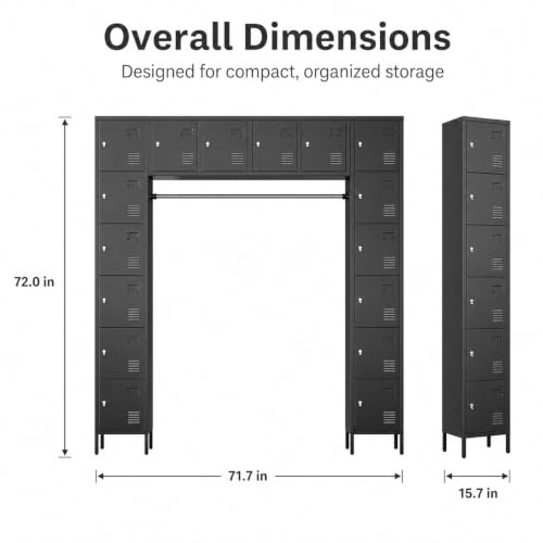 Garvee 16 Door Metal Locker Cabinet, 72" Tall Steel Storage Cabinet