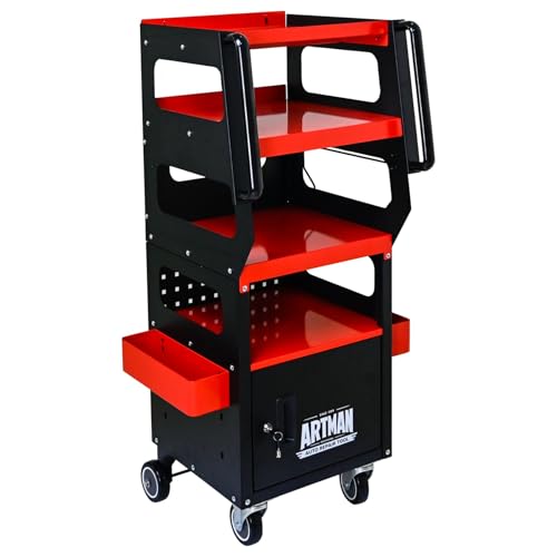 4-Level Diagnostic Tool Cart, 46.85H x 16.93W x 15.35D inches, Rolling Storage Trolley with Lock, Black and Red