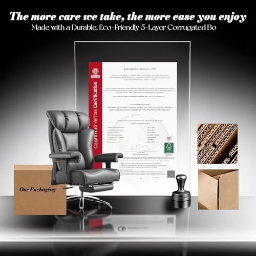 Efomao Big and Tall Executive Office Chair 400lbs, Heavy Duty Computer Chair with 24" Extra Wide 6.1" Spring Cushion, 3" Height Adjustable Armrests, Desk Chair with Footrest, Grey