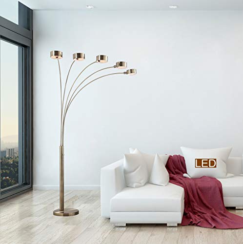 Artiva USA LED207901AB Micah Modern Micah 88" LED 5-Arch Floor Lamp, Antique Satin Brass