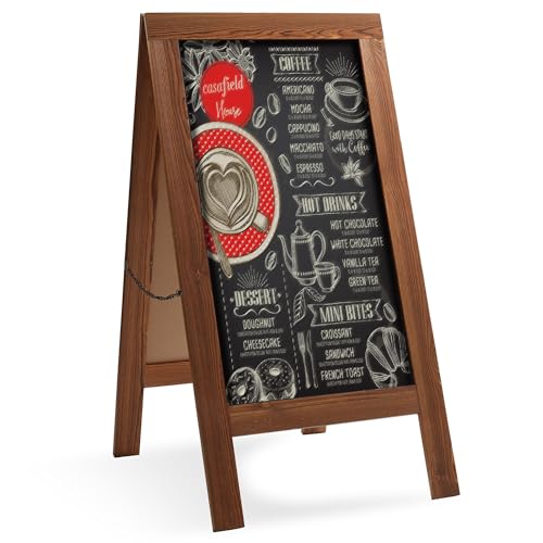 Casafield A-Frame Chalkboard Sign, 40 x 20 Rustic Brown Wooden Double-Sided Magnetic Easel Menu Board for Restaurants, Cafes, Sidewalks, Weddings