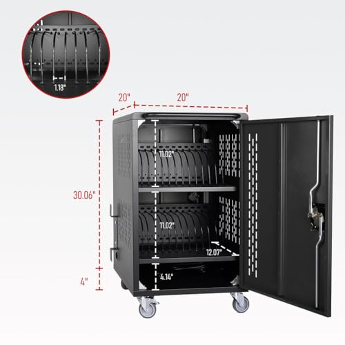 YATON 32-Slot Mobile Charging Cart for Laptops & Tablets up to 15.6", Locking Chromebook Charging Station with Wheels, Steel Charging Storage Cart for Classroom & Office, Black