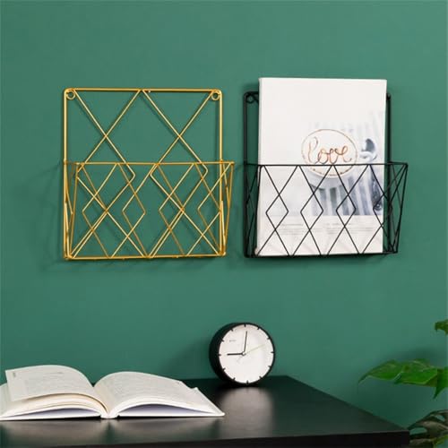 File Organizer Wall Mounted Magazines Newspaper Storage Rack Home Hanging Book Display Shelf Desk(Black)