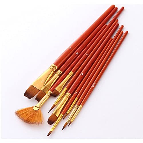 UOHLCX HBJWOV 10 Nylon Hair Painted Water Color Pen Short Rod Oil Acrylic Painting Brush Professional Art Drawing Tool Supplies