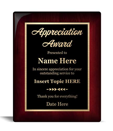 Appreciation Plaques Personalized 8x10 - Personalized Appreciation Plaque Award - Customized Engraving on Black Metal and Rosewood Board - Customize Now
