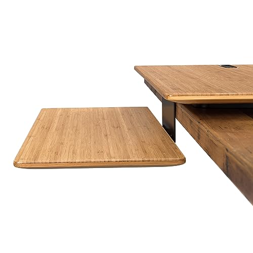 UPLIFT DESK - E7 Electric Standing Desk Converter, White Base, Natural Rubberwood Worksurface (Dual Monitor)