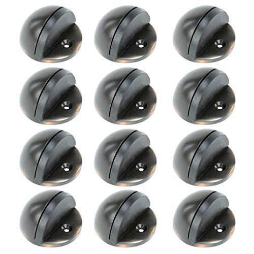 Renovators Supply Manufacturing Oil Rubbed Bronze Solid Brass Door Stop Bumper Floor Mount 1.65" Dia. Dome Style Adjustable Height Rubber Stopper Bumper for Absorbing Shock with Hardware Pack of 12