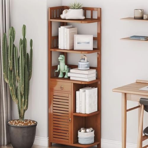VHDY85KA Bookcase Corner Cabinet, Bedroom, Floor to Ceiling Living Room Side Cabinet, Storage Cabinet, Bookshelf Modern(Natural,Medium)