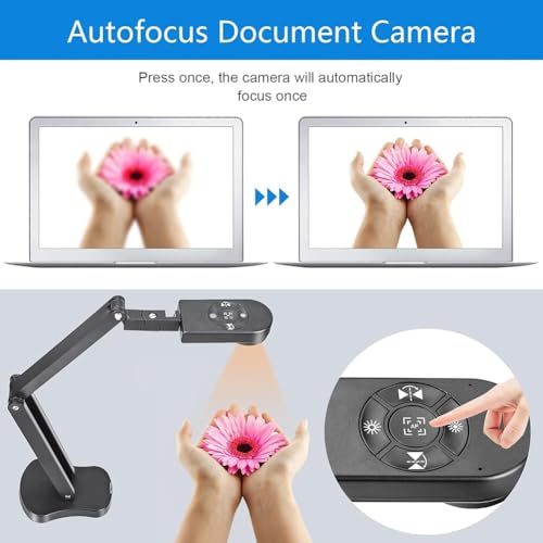 Raxmolo Foldable 4K USB Document Camera for Teacher, 8MP Visualizer A3 Featuring Dual Microphones, 3-Level LED Light, Image Invert