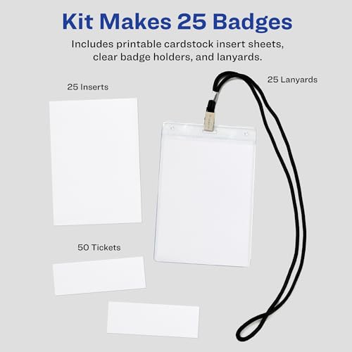 Avery® Customizable Name Badges, 6" x 4.25", Laser/Inkjet Printable Inserts Including Tickets, 25 Vertical Name Tag Holders, Includes Lanyards (8520)