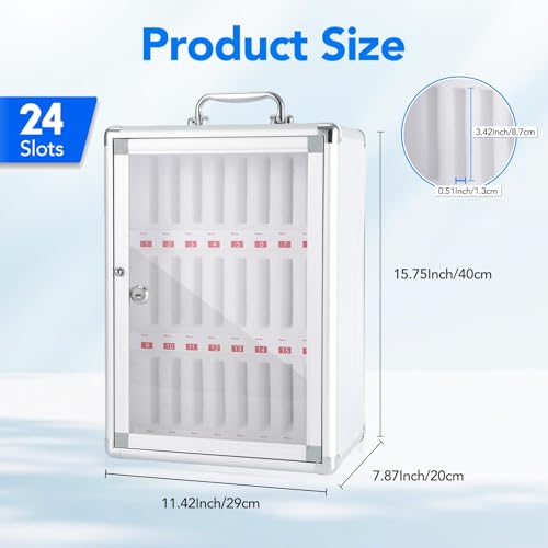 ActiveTrail 24 Slots Cell Phone Locker, Aluminum Alloy Portable Phone Storage Cabinet, Wall-Mounted Lock Box with Handle for Classroom Office Employees
