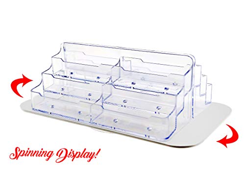 Marketing Holders 6 Pack Spinning Business Card Holder Clear Acrylic White Base 12 Slot Tiered Desk Display for 3.5" x 2" Contact Cards at Tradeshows