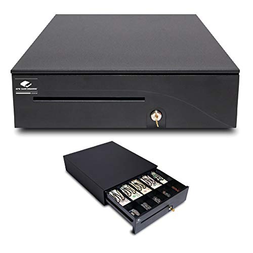 APG Heavy-Duty 16" Point of Sale Cash Drawer | Series 100 T320-1-BL1616 | MultiPRO 320 Interface w/CD-101A Cable | Printer Driven |Plastic Till 5 Bill/ 5 Coin Compartments | Black with Painted Front
