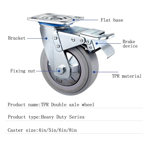 Mavvilo Heavy-Duty Swivel Caster Wheels 4-Inch Industrial Office Wheels with Brake Durable Furniture Rollers for Legs Thick Base High Load Capacity Perfect for Mobility,Fixed and Braked-4In