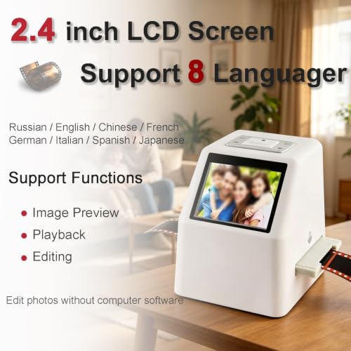High Resolution Film Slide Scanner, Convert Color & B&W 35mm, 135, 126, 110, Super 8 Negatives & Slides to Digital, Built-in Memory + SD Card Support, Easy Storage